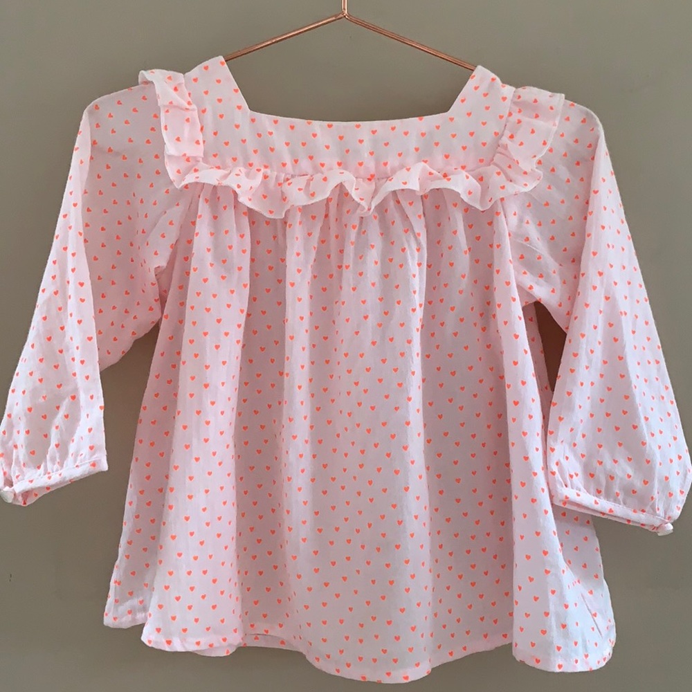 Bon Bon girls neon heart cotton ruffle  blouse sz 2